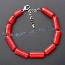 Fashion Natural Cylinder Red Coral Gemstone Column Barrel Beads Bracelet 8-9''