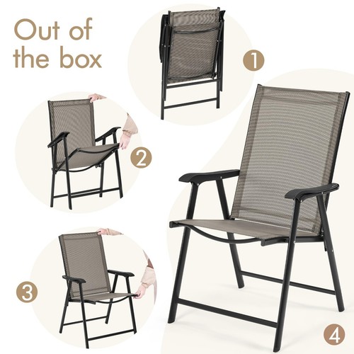 Set of 2 Lawn Outdoor Folding Chairs Yard Patio Dining Chairs Metal Frame,Brown - Picture 3 of 6