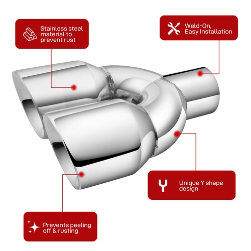 2X 9.5" Quad Exhaust Tip Pipe 2.5" inlet 3.5" Out Chrome For Kia Forte GT EX LX - Picture 4 of 15
