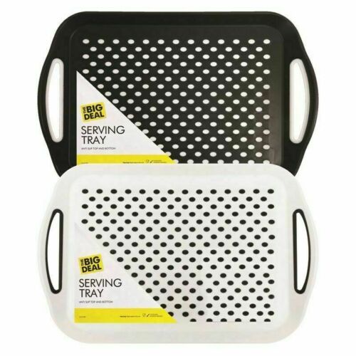 NON SLIP SURFACE SERVING TRAY PLASTIC RUBBER GRIP DRINK SERVING GREY/WHITE/BLACK - Picture 2 of 6