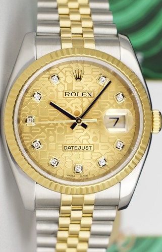 ROLEX 36mm 18kt Gold & SS DateJust Champagne Jubilee Diamond 116233 SANT BLANC - Picture 6 of 7