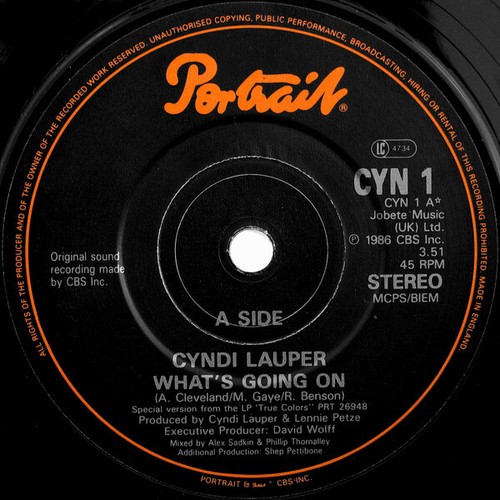 Cyndi Lauper - What's Going On 7", Single Mint (M) - Picture 3 of 4