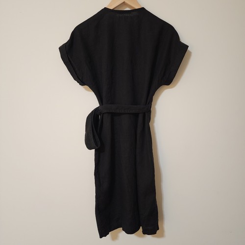 Vestido J. McLAUGHLIN Mujer Soraya Lino Negro Talla S Ligero Cuello en V Corbata - Imagen 3 de 10