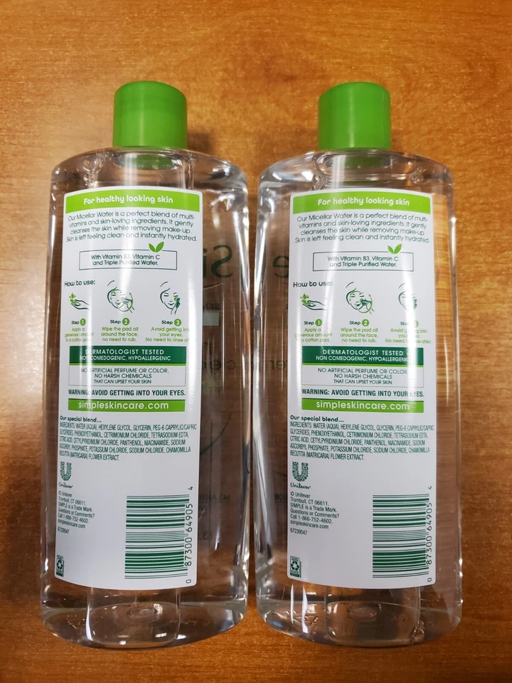 2Pk: Simple Micellar Cleansing Water 13.5oz ea Removes Makeup/Cleanses 9054 R6P1 - Image 2 of 4