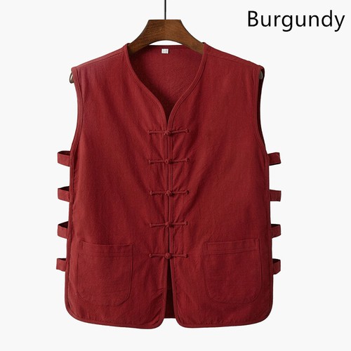 Men Cotton Linen Vest Waistcoat Sleeveless Tank Top Chinese Taichi Kungfu Retro - Bild 7 von 10