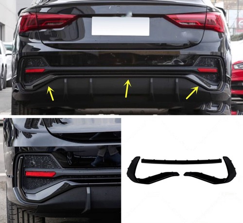 Black ABS For 2020-2023 Audi Q3 Sportback Rear Bumper Trim Strip Replace 3Pcs - Picture 2 of 7