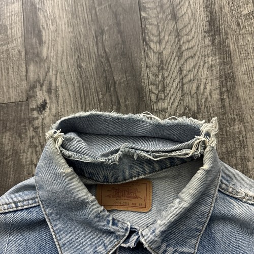 Vtg Levis Distressed Worn Men Jean Jacket Made USA Stone Wash Trucker Western 48 - Picture 4 of 15
