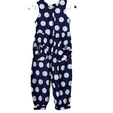 Laura Vintage Ashley Mother Child Navy White Polka Dot Jumpsuit girls 9 Years