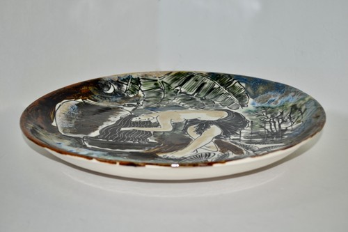 Signiert - Chien Fledermaus Trang Vietnamesische Keramik 14" Kunst Wandteller Akt Frau Baden - Bild 6 von 11