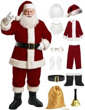Men's Deluxe Santa Suit 11pc. Christmas Adult Santa Claus Costume Out Large, Red