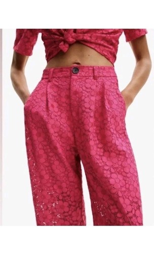 NWT Desigual Dharma Pants High Rise Hot Pink Lace Size Large $159 - Picture 3 of 5