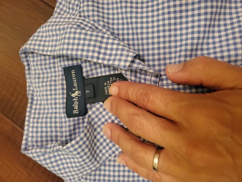 Ralph Lauren polo long sleeve button up boy size 7 blue And white plad - Picture 3 of 4