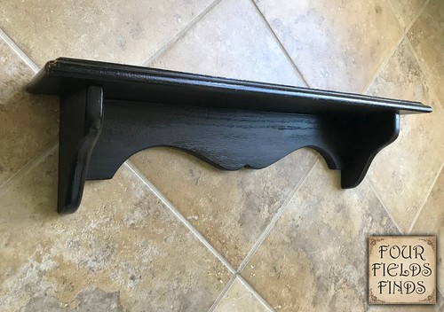 Estante de pared de madera maciza pintura agrietada envejecida negra de granja de 24" x 6" vintage - Imagen 3 de 24