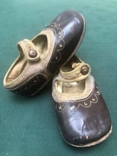 Antique Brown and Beige Leather Mary Jane Style Single Button Child Shoes