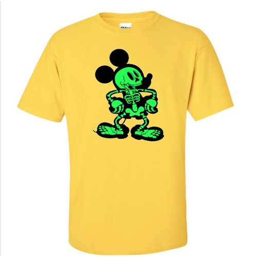 Mickey With Glow In Dark Skeleton Themed Halloween Scary Spooky Bones T-shirt - Bild 4 von 5