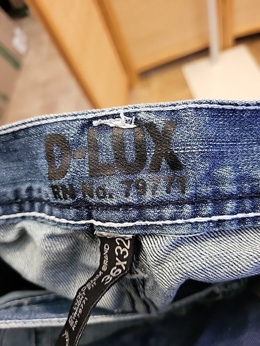D Lux Mens Jeans Size 36 x 32 Blue Distressed Embellished Pocket Straight Legs - Picture 11 of 13
