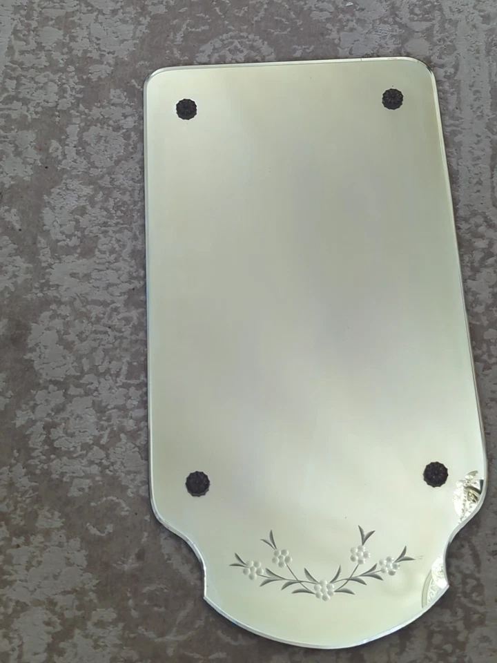 Antiguo espejo de pared rectangular grabado corte floral Art Deco biselado Trumeau  Foto 4 de 4