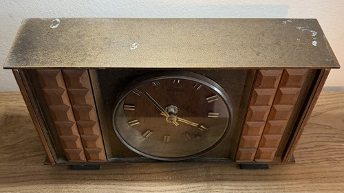 Vintage 50/60er Jahre Mid Century Teak Messing Batterie funktionstüchtig Kaminuhr - Bild 2 von 5