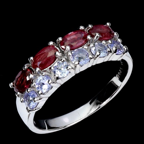 925 Sterling Silver Ring Oval Ruby Tanzanite Natural Gemstone Jewelry Size 8 - Picture 2 of 13