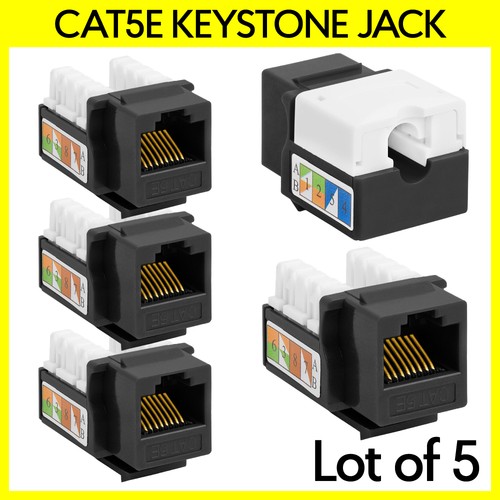 5 Pack RJ45 Ethernet Keystone Jack 8P8C Cat5e Connector 110 Punchdown Type Black - Picture 1 of 6