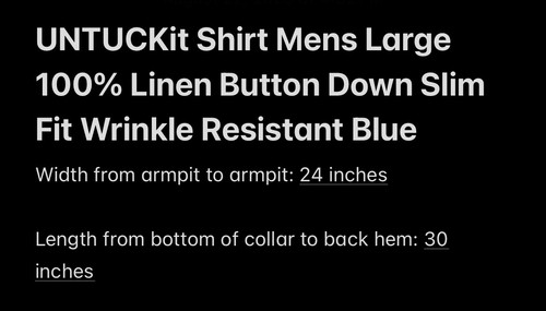 UNTUCKit Camicia Uomo Grande 100% Lino Bottoni Slim Fit Antirughe Blu - Foto 7 di 7