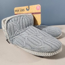Muk Luks Slippers Boots Womens Sz 11-12 Blue Cable Cozy Loungewear Fleece Lined