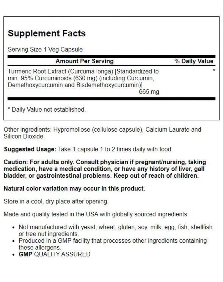 Curcumina de cúrcuma NOW Foods 665 mg 60 cápsulas vegetales caducidad 8/28 Foto 2 de 2