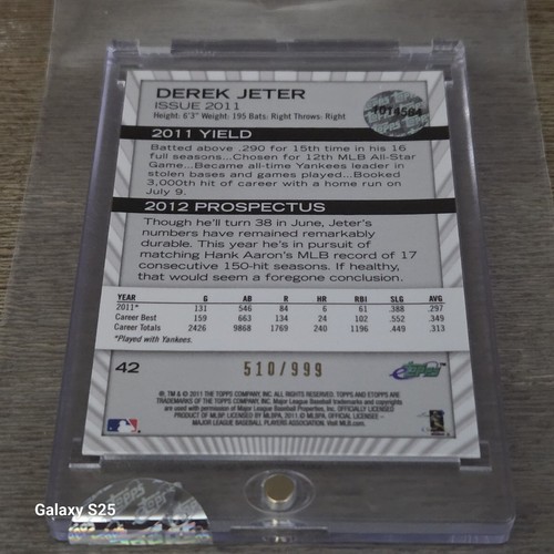 #51/999 2011 ETOPPS #42 DEREK JETER ENCASED SEALED REFRACTOR NEW YORK YANKEES - Picture 2 of 2