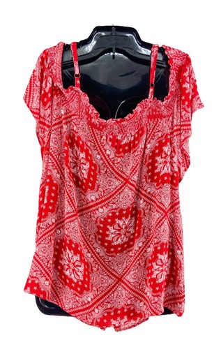 Top donna Torrid taglia 3 3x rosso stampa bandana sexy spalle scoperte spalline spaghetti - Foto 4 di 5