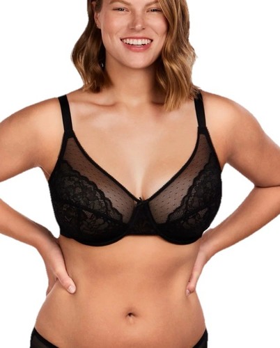 Set 2 HSIA BHs schwarz neu hübsche Blütenblätter ungefüttert UW transparente Spitze & LN Escante 40D - Bild 5 von 12