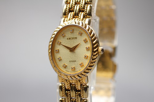 Near MINT CITIZEN Exceed 4422-E42797 Gold Oval 12P Diamond Quartz Ladies Watch - Picture 2 of 10