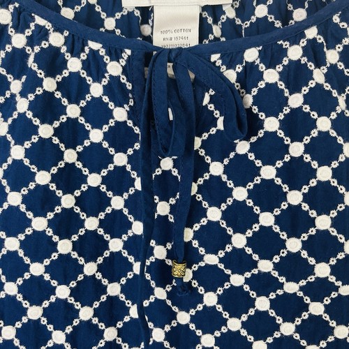 Top para mujer Cathy Daniels 100 % algodón azul/bordado blanco detalle talla pequeña - Imagen 7 de 9