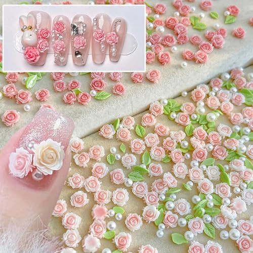 3D Flower Nail Charms, 60PCS 3D Flower Nail Art Rhinestones Pink Pale Pink - Picture 5 of 6