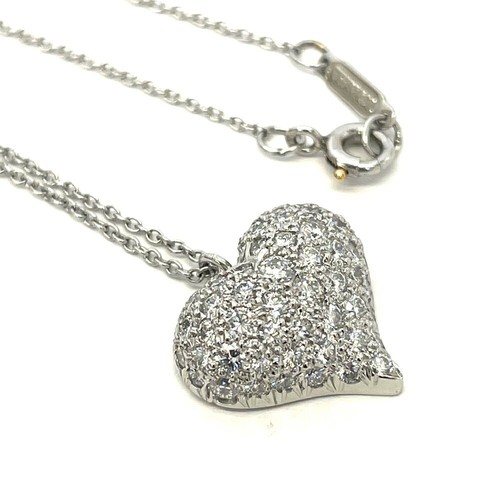 Tiffany & Co. Heart Pendant Necklace Platinum Diamond Pt950 Box - Picture 5 of 13