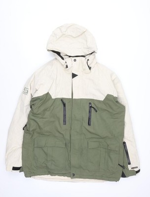 Surfanic Herren grün beige wasserdicht Parka Jacke L Kapuze Wintermantel