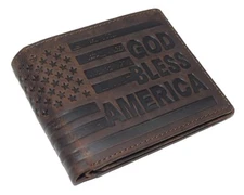 Distressed Vintage Leather Patriot American Flag Wallet -GOD BLESS AMERICA’...