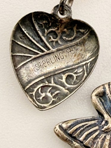 VTG Sterling Chatelaine Pin Brooch Bow with Embossed Hearts Ballerina & Shoe - Picture 5 of 7