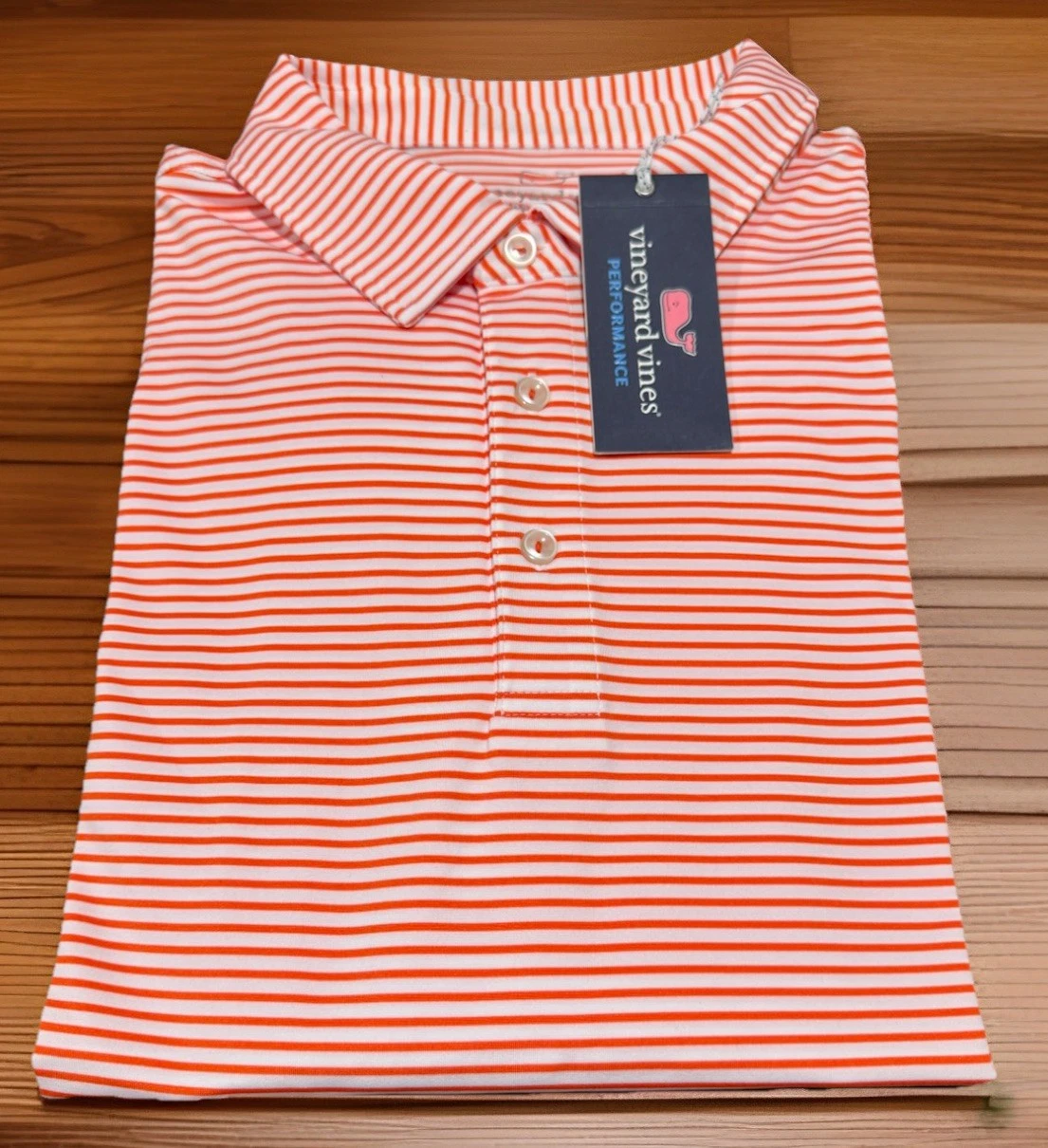 Vineyard Vines On The Go Sankaty Polo Men’s Size XL White w/ Orange Stripe NWT