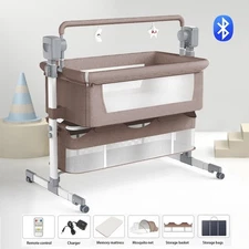Baby Rocking Bed Newborn Bassinet Automatic Cribs Infant Bedside Sleeper KHAKI