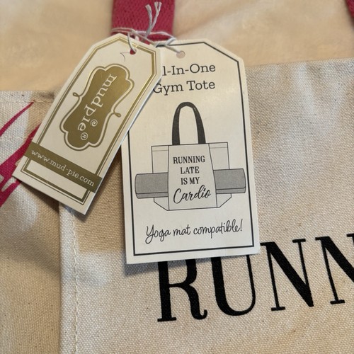 NWT Running Late is My Cardio All in One Canvas Gym Bag by Mud Pie - Picture 2 of 4