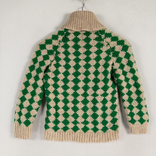 Handmade Sweater Children's Youth S/M Green Tan Diamond Knit Turtleneck Vintage - Picture 3 of 7