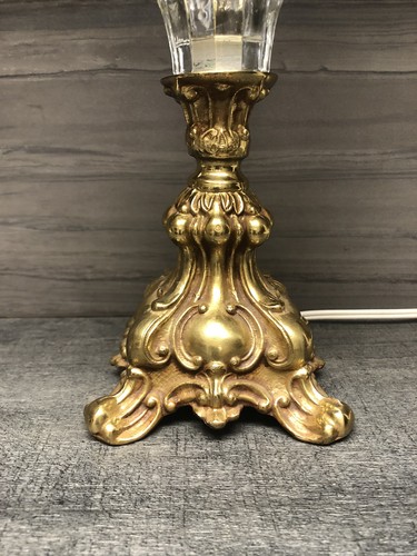 Vtg Heavy Cut Lead Crystal Glass Gold Metal Base Boudoir Lamp Hollywood Regency - Picture 7 of 20
