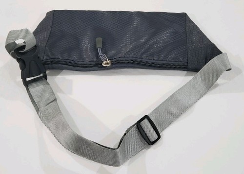 Black Gray Nylon Sport Fanny Pack Adjustable Strap Light Weight - Picture 2 of 4