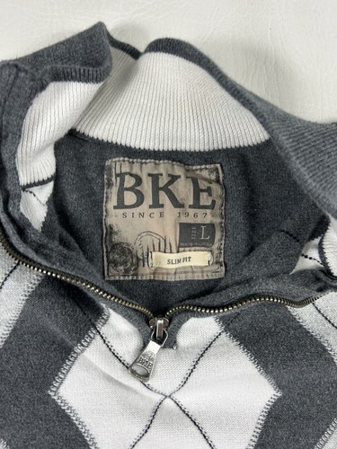 BKE Buckle Argyle Quarter Zip Knit Pullover Sweater Slim Fit Large Gray EUC - Bild 2 von 8