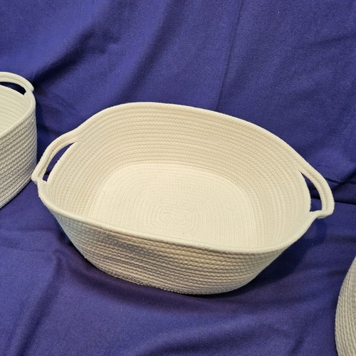 Lot of 4-- Cute Rope Woven Basket with Handles, 18 x 13 x 6" WhiteNo - Picture 7 of 12