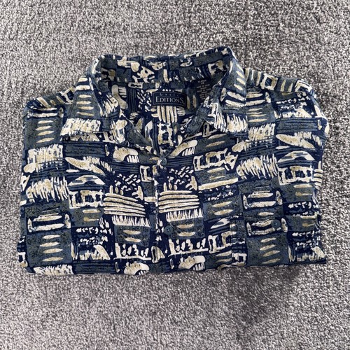 VINTAGE HAWAIIAN CAMP SHIRT BASIC EDITIONS BUTTON DOWN MEN'S XL RAYON GEOMETRIC - Picture 11 of 11