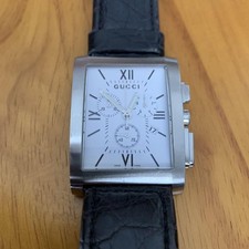 GUCCI 8600M Chronograph Watch White Dial Stainless Steel Leather Band