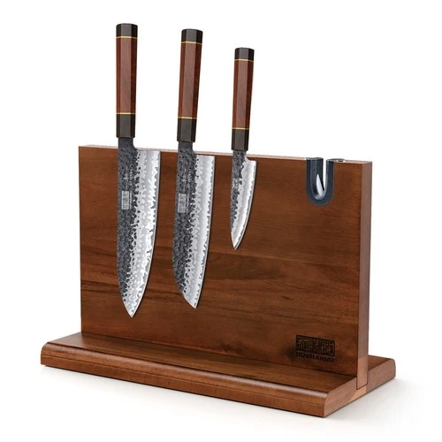 HOSHANHO 3 Pieces Japanese Super Steel Kitchen Knives Set & Magnetic Knife Block