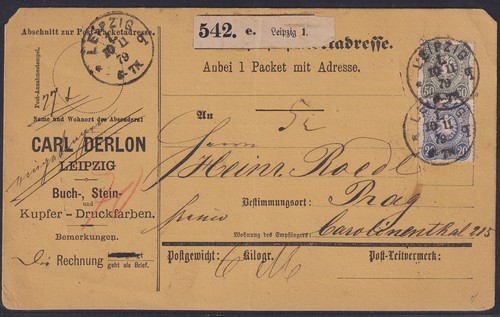 74630) LEIPZIG 1879 Paketkarte Frachtstück im Wechselverkehr nach PRAG