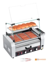 VEVOR 18 Hot Dog 7 Roller Electric Grill Cooker Machine Bun Warmer Cover 1200W
